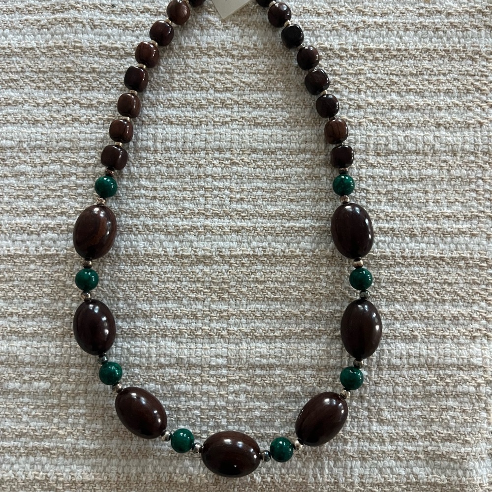 Brown and Green Beaded Statement Necklace